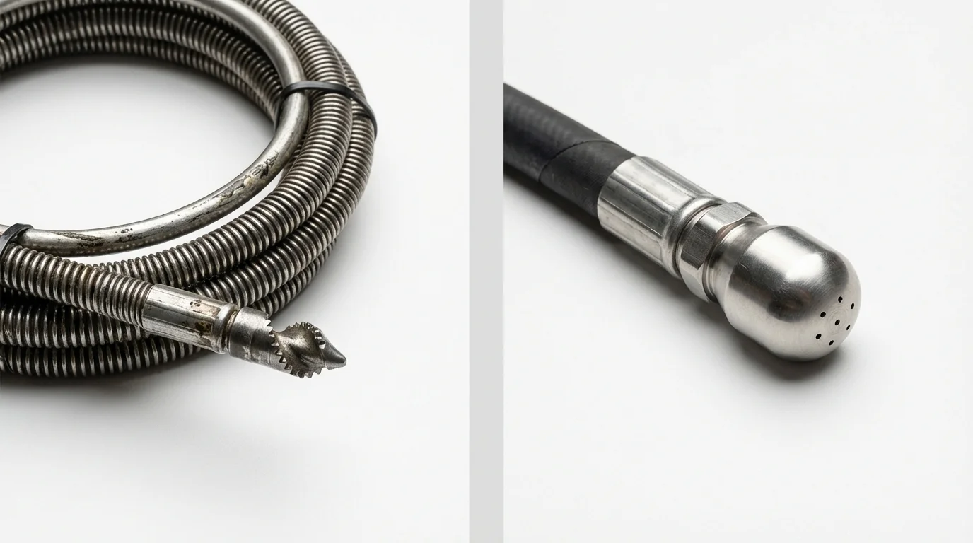 Drain snake cable and hydro jetting nozzle used for drain cleaning in Fredericktown, OH