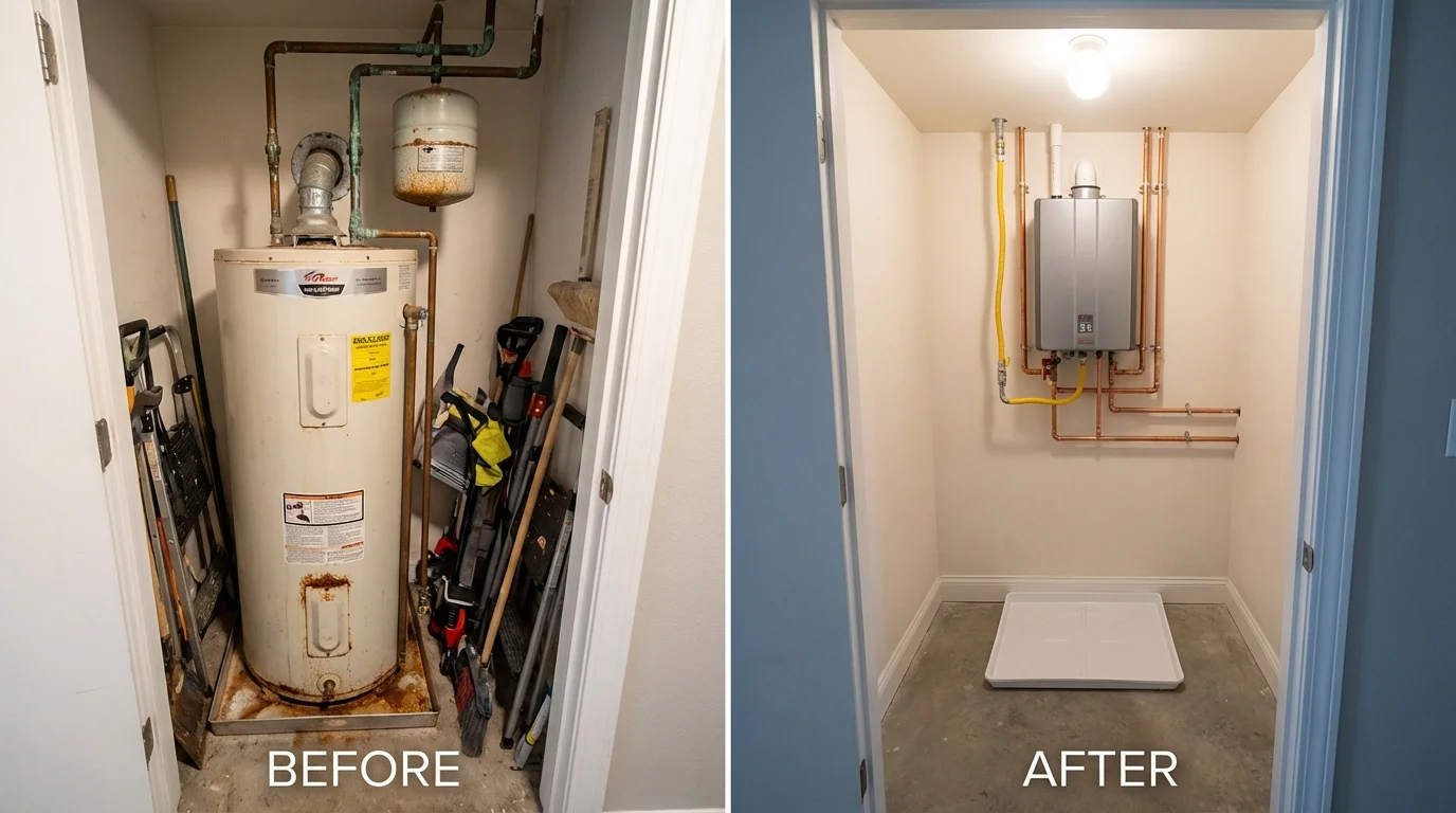 Tank water heater versus wall-mounted tankless unit comparison for Fredericktown, OH homeowners