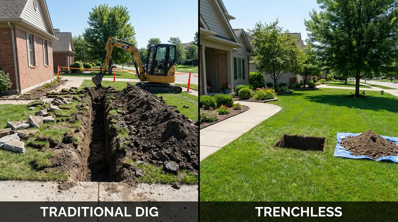 Trenchless sewer repair with minimal yard damage versus traditional excavation in Fredericktown, OH